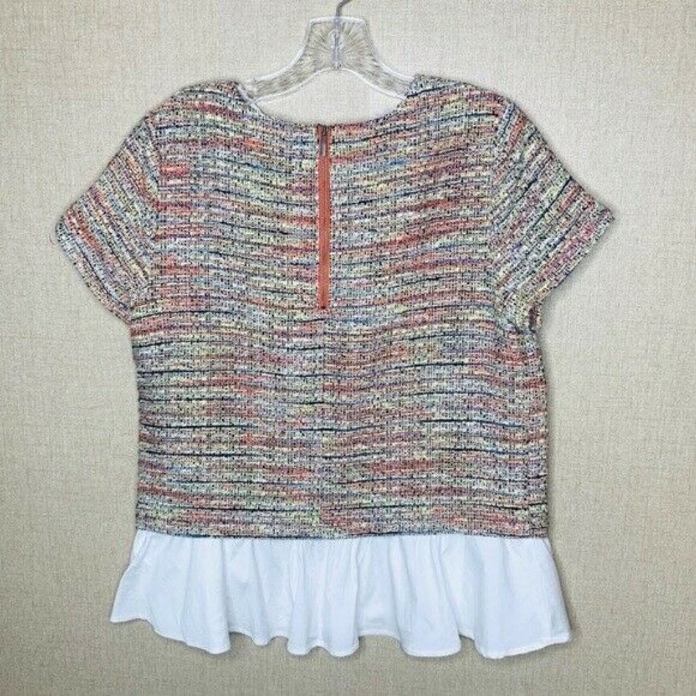 Halogen tweed poplin ruffle top small lagenlook - Picture 3 of 12